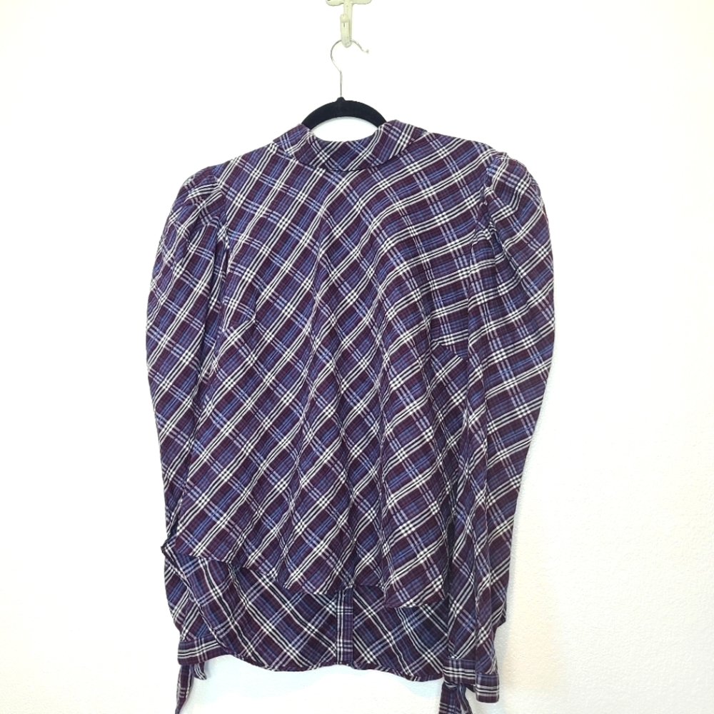 Veronica Beard Isabel Reverse Plaid Shirt Blouse Top Size 14 - Picture 11 of 11